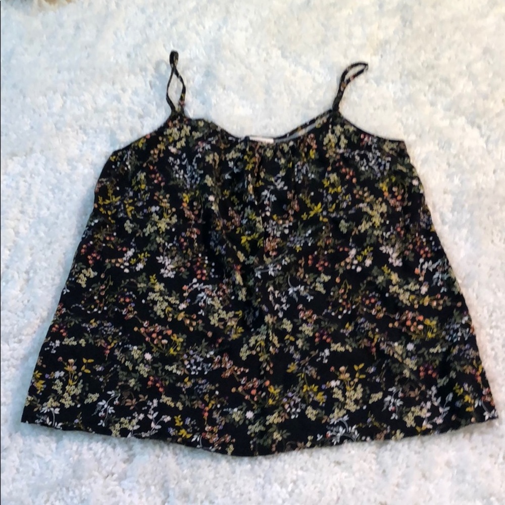 Merona Black Floral Spaghetti Strap Cami Blouse Sz XS